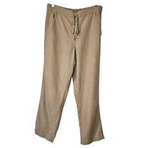 J. Crew Seaside Pants Cropped Linen Blend Tie Waist With Elastic Tan Size S
